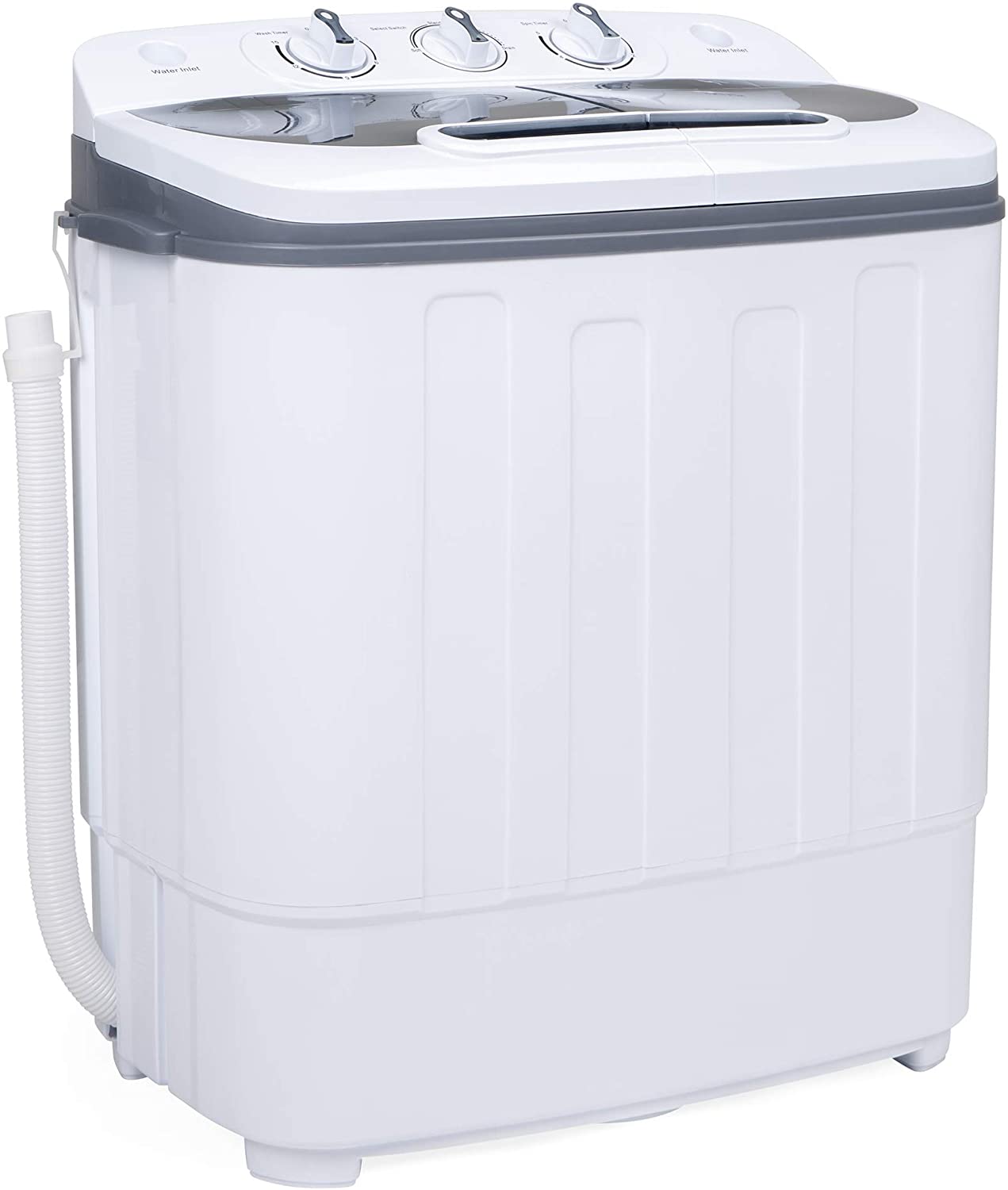 Best Choice Products Portable Compact Twin Tub Laundry Machine & Spin Cycle w/Hose, 13lbs Capacity - White/Gray